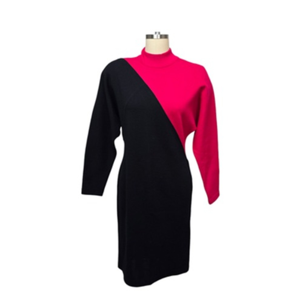 Outlander Studio Dress Womens Medium Black Pink Colorblock Long Sleeve Knit‎
